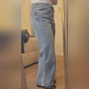 Pilcro Blue Straight Leg Embellished Jeans